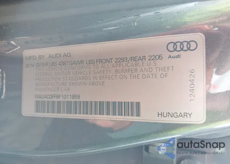 2015 Audi A3 1.8T Premium z USA, uszkodzony, nr VIN WAUACGFF8F1011859